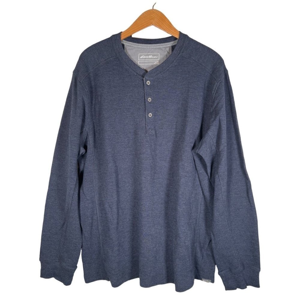 Eddie Bauer Mens Size XL Navy Blue Henley Pullover Top Thermal Waffle Knit L/S